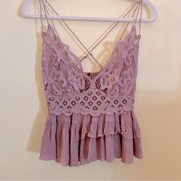 Free People Adella Lace Peplum Camisole Mauve Pink Size Medium - Picture 6 of 6